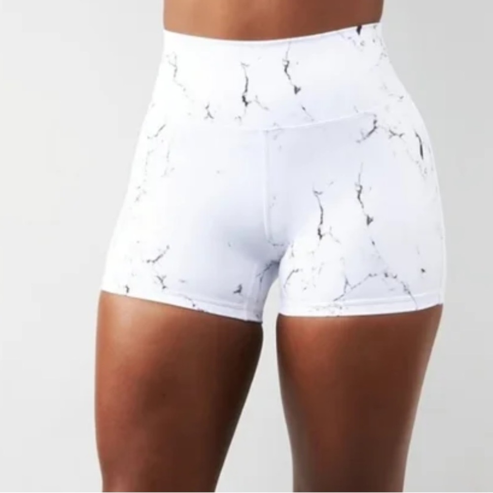 BuffBunny White Marble Athletic Shorts